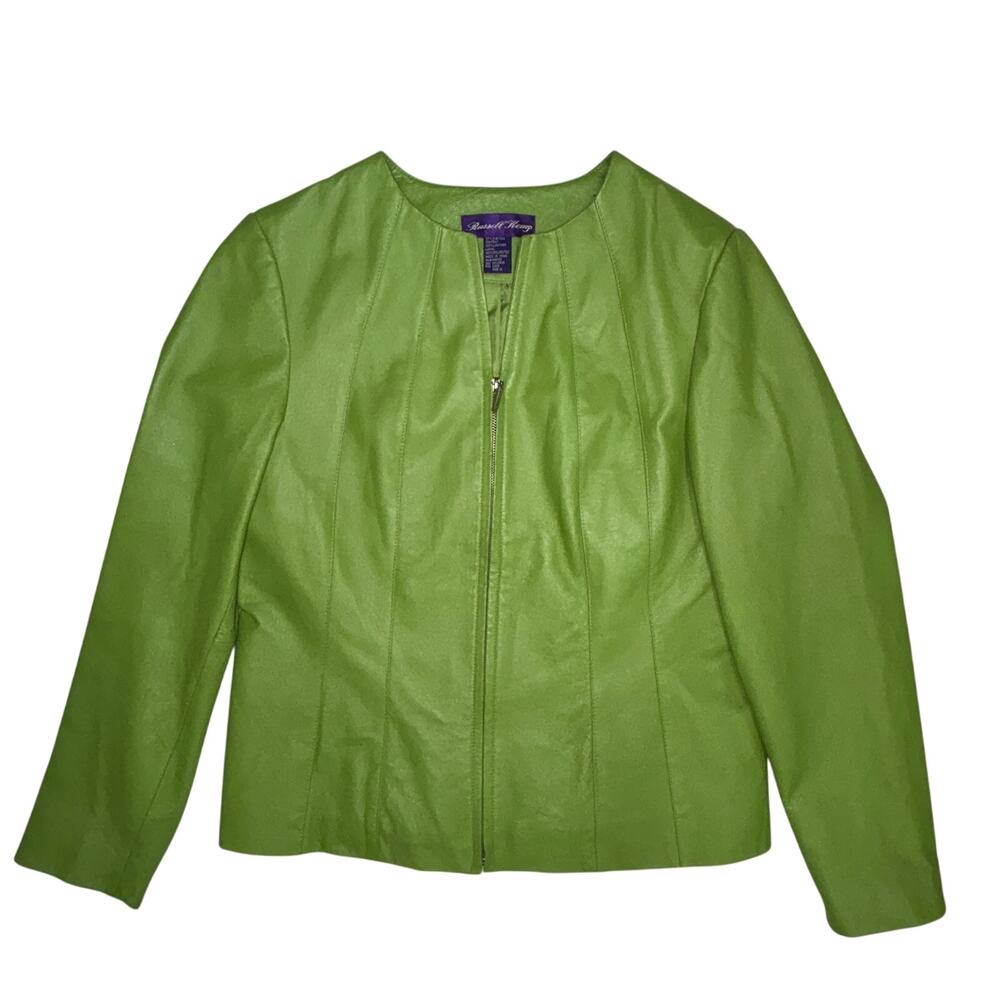 Russell Kemp Blazer Jacket Womens 10 Green Zip Front Genuine Leather Biker